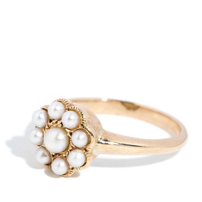 Kamina 1930s Pearl Flower Ring 15ct Gold