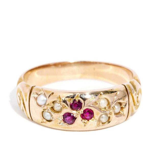 Katerina 1930s Ruby & Seed Pearl Band 18ct Gold