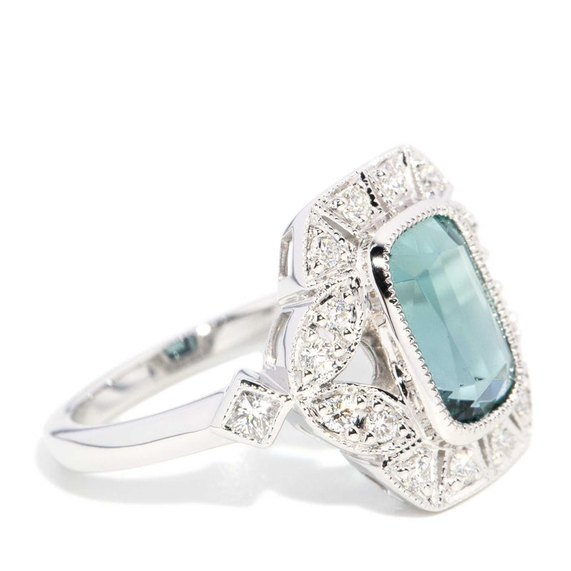 Keita 2.66ct Teal Tourmaline & Diamond Ring 18ct White Gold