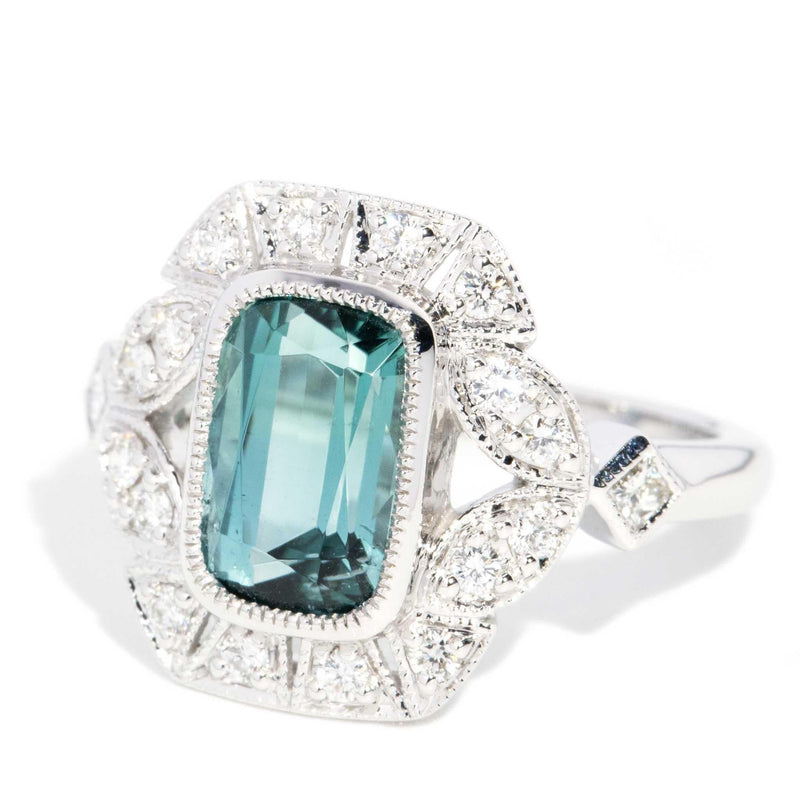 Keita 2.66ct Teal Tourmaline & Diamond Ring 18ct White Gold