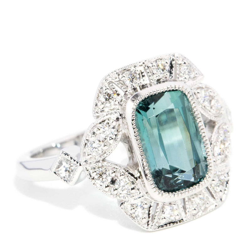 Keita 2.66ct Teal Tourmaline & Diamond Ring 18ct White Gold