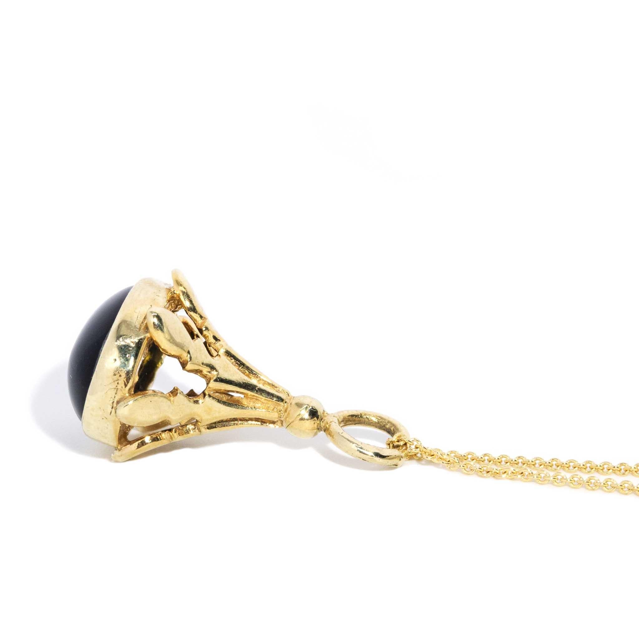 Knowledge 1980s Onyx Drop Pendant 9ct Gold