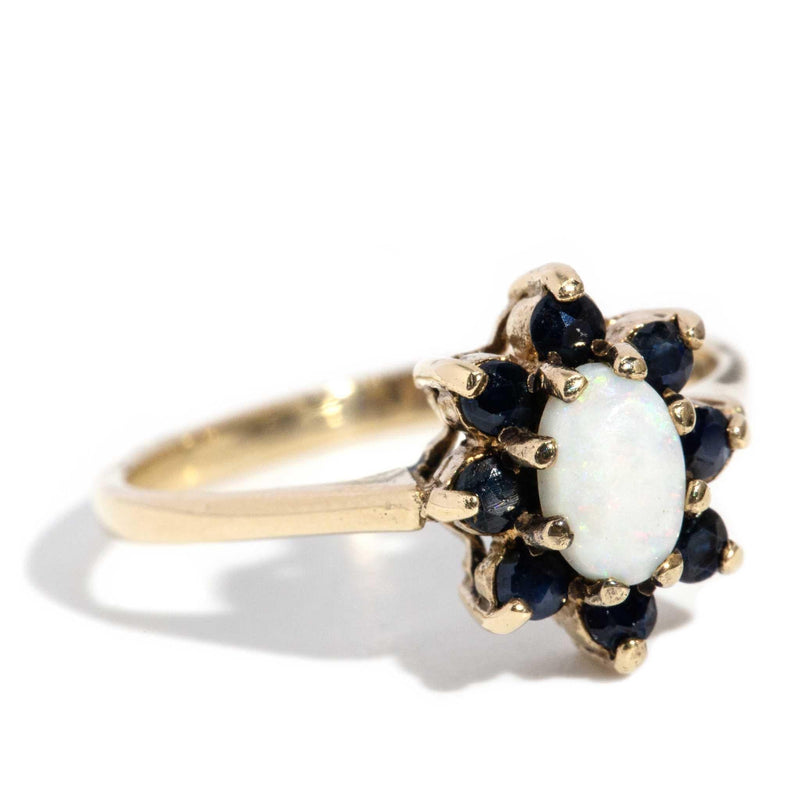 Lana 1980s Opal & Sapphire Halo Ring 9ct Gold