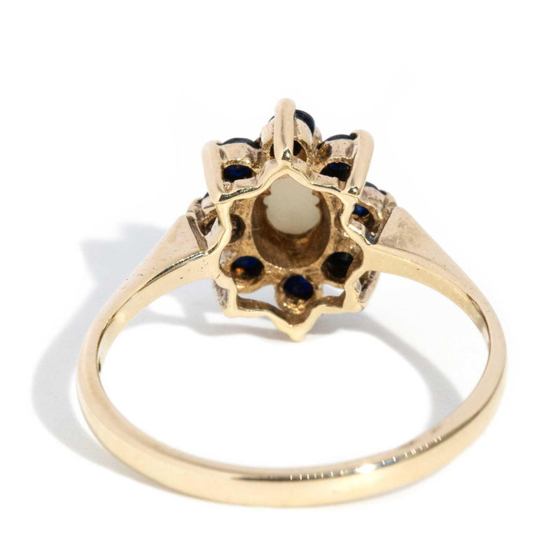 Lana 1980s Opal & Sapphire Halo Ring 9ct Gold