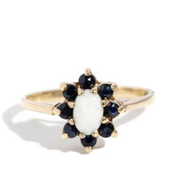 Lana 1980s Opal & Sapphire Halo Ring 9ct Gold