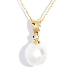 Lettie 1990s Diamond & Pearl Pendant 18ct Gold