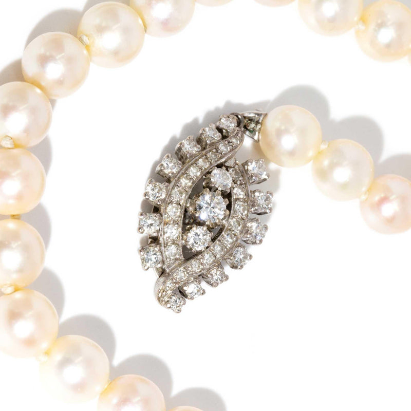 Lilosa 1950s Akoya Pearl Necklace Diamond 18ct Clasp