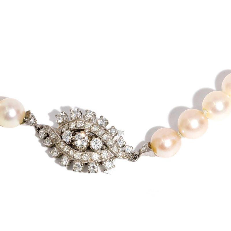 Lilosa 1950s Akoya Pearl Necklace Diamond 18ct Clasp