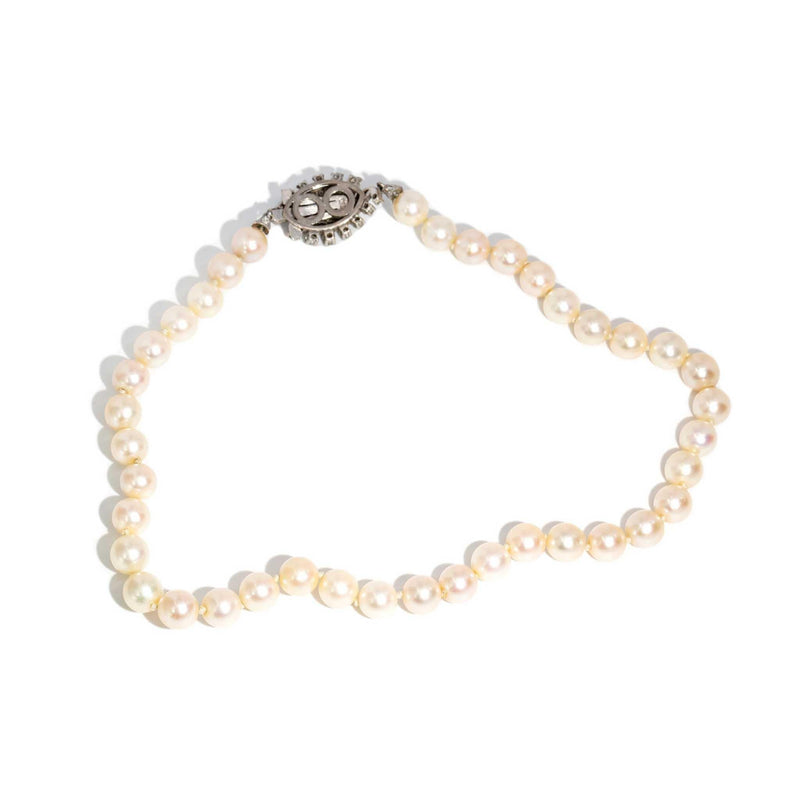 Lilosa 1950s Akoya Pearl Necklace Diamond 18ct Clasp