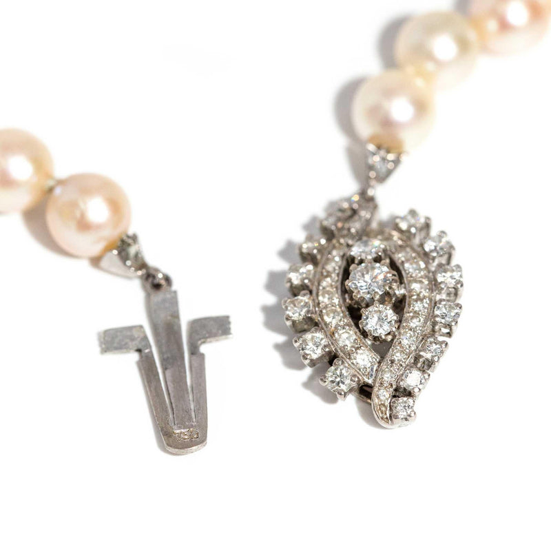 Lilosa 1950s Akoya Pearl Necklace Diamond 18ct Clasp