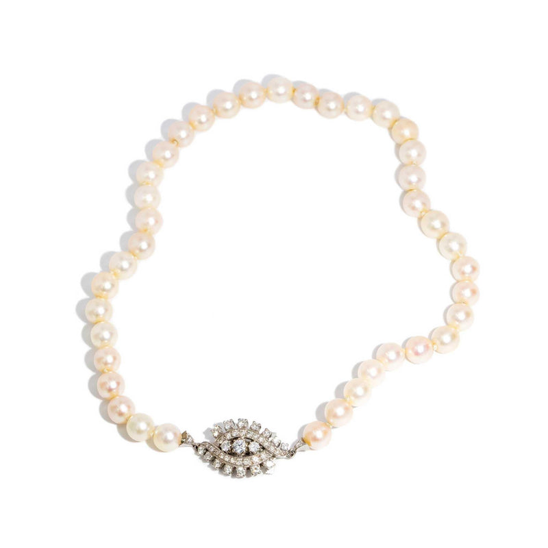 Lilosa 1950s Akoya Pearl Necklace Diamond 18ct Clasp