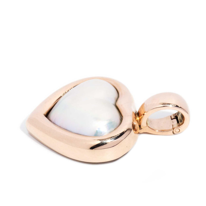 Lulu 1980s Pearl Heart Enhancer Pendant 9ct Rose Gold