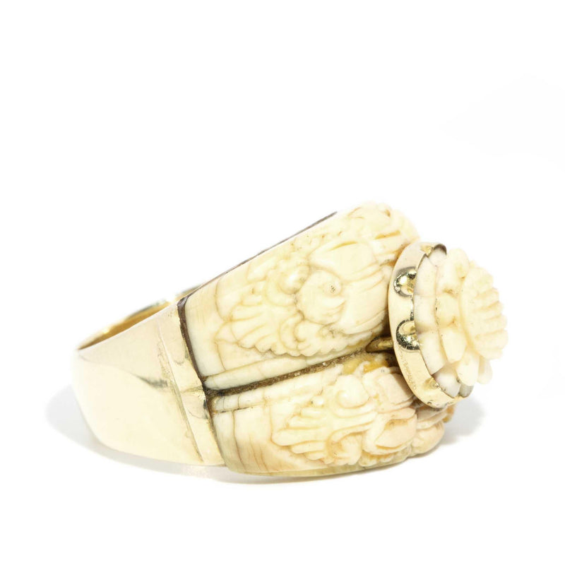 Lyanna 1950s Etched Bone Ring 18ct Gold