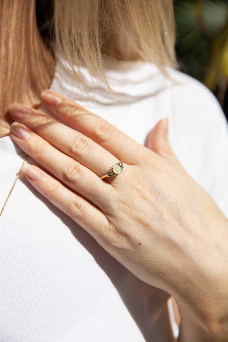 Macy 1980s Opal & Diamond Ring 9ct Gold