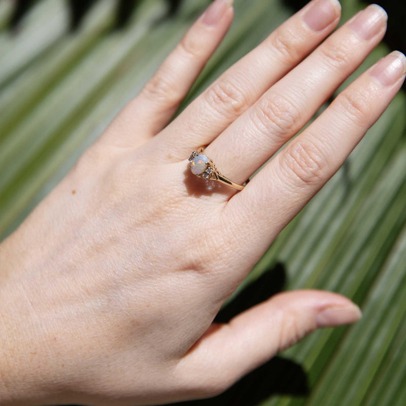 Macy 1980s Opal & Diamond Ring 9ct Gold