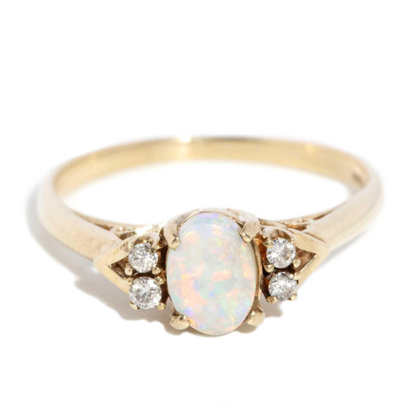 Macy 1980s Opal & Diamond Ring 9ct Gold