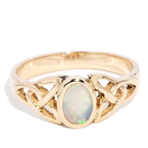 Makari Oval Opal Celtic Patterned Ring 9ct Gold