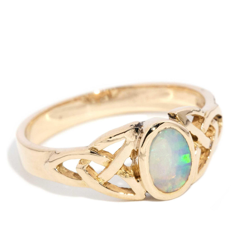 Makari Oval Opal Celtic Patterned Ring 9ct Gold