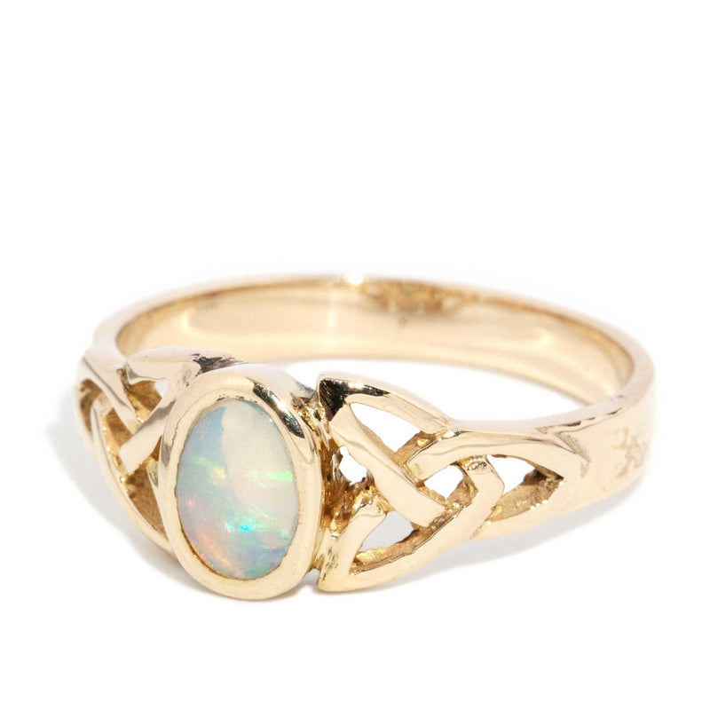 Makari Oval Opal Celtic Patterned Ring 9ct Gold