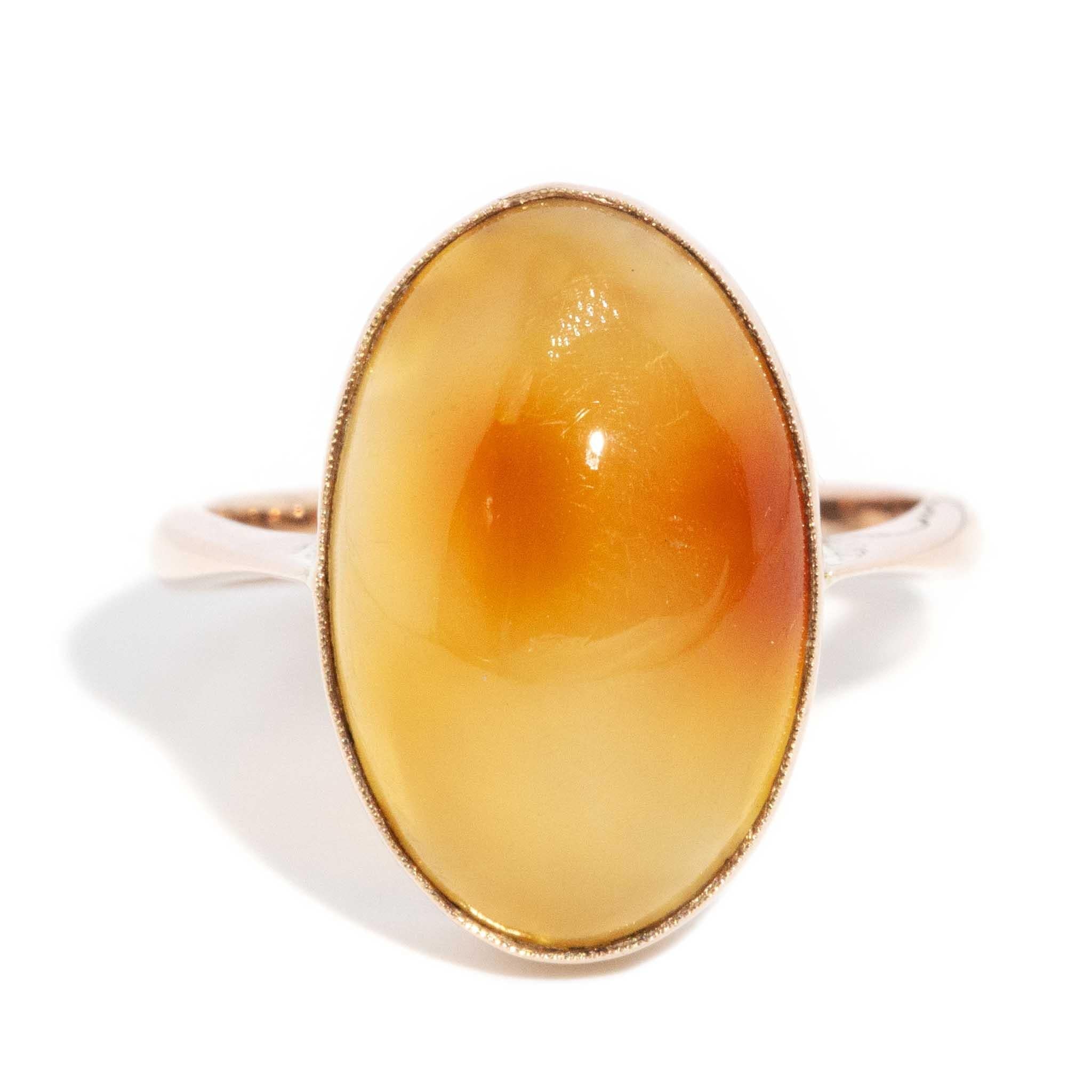 Maleah 1960s Agate Ring 9ct Rose Gold