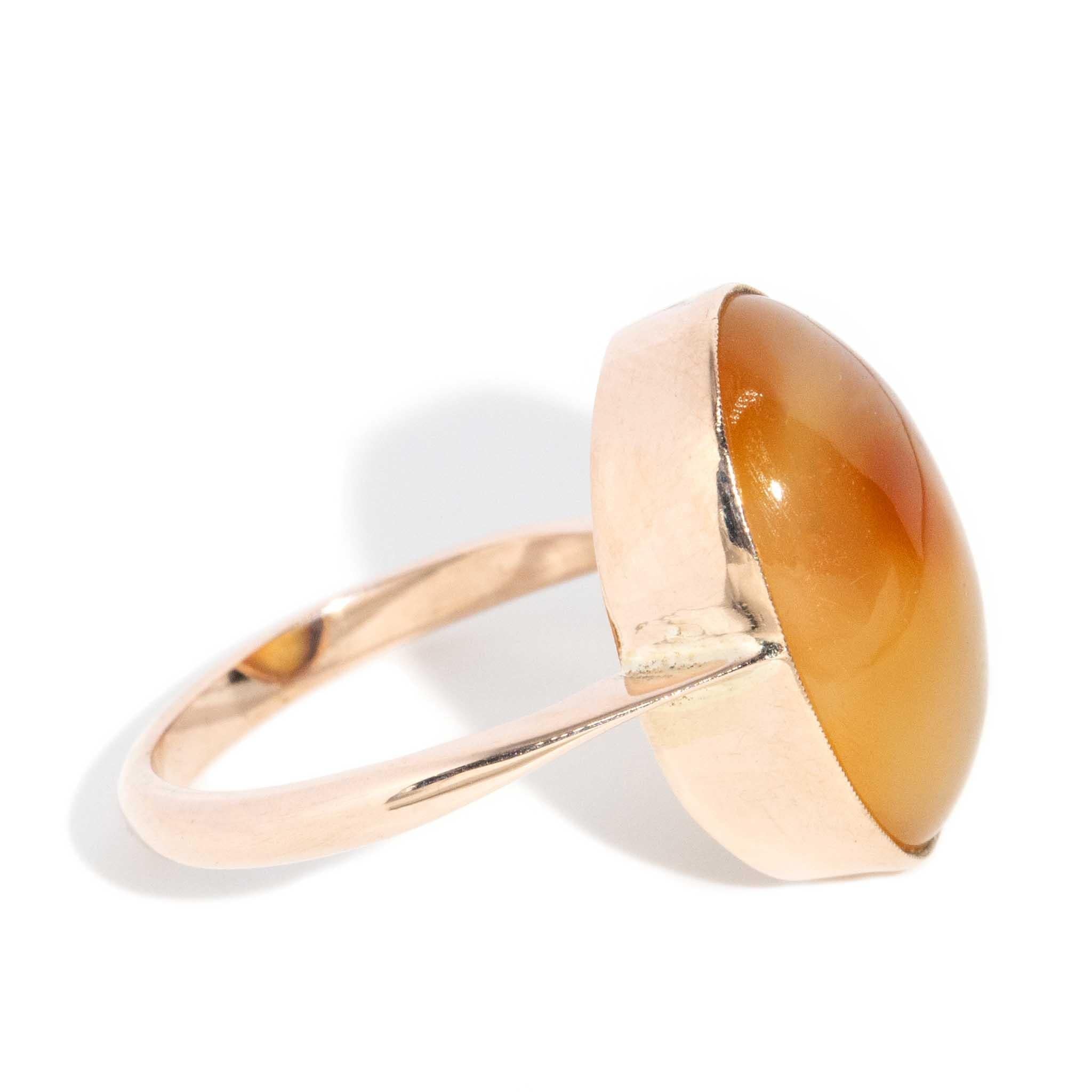 Maleah 1960s Agate Ring 9ct Rose Gold