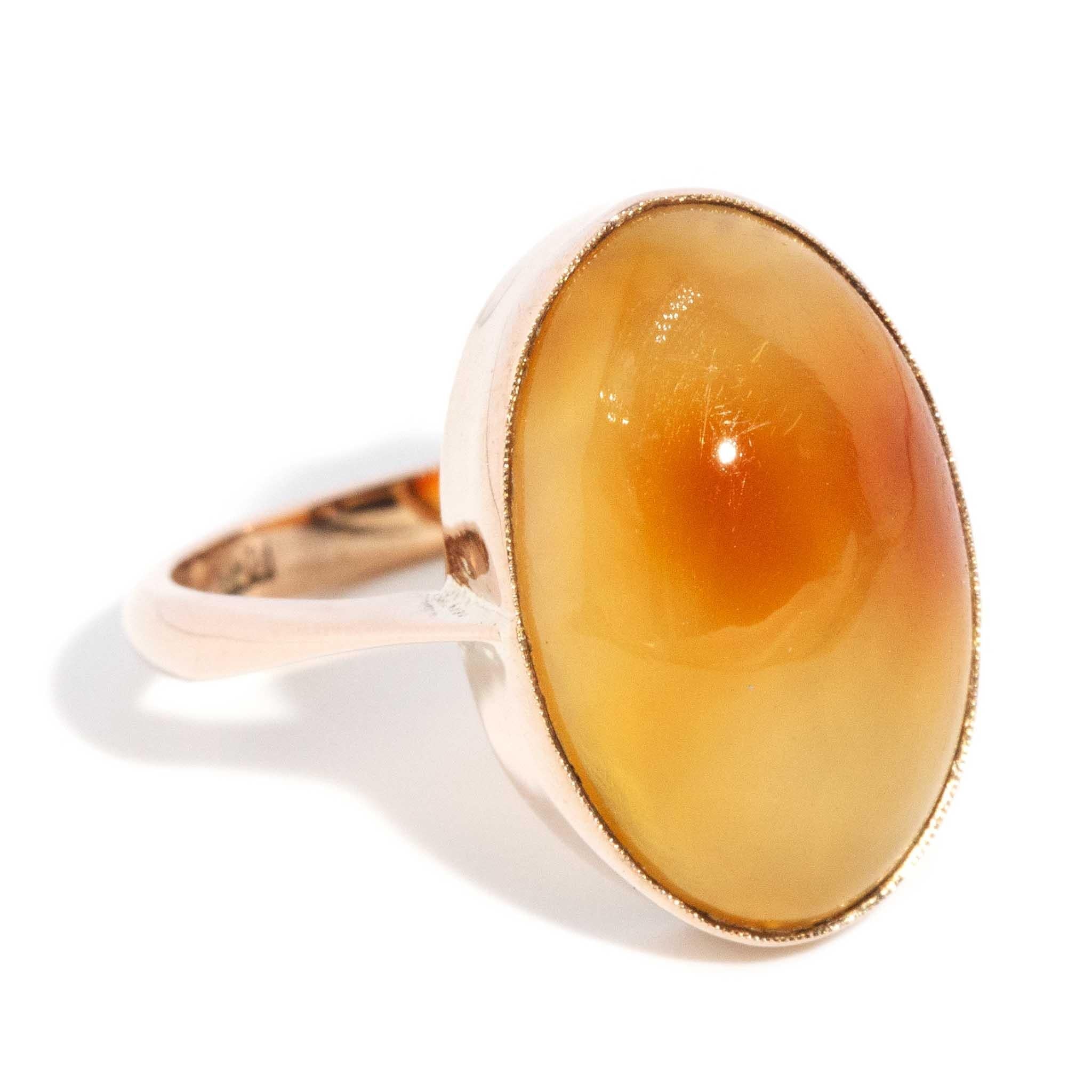 Maleah 1960s Agate Ring 9ct Rose Gold