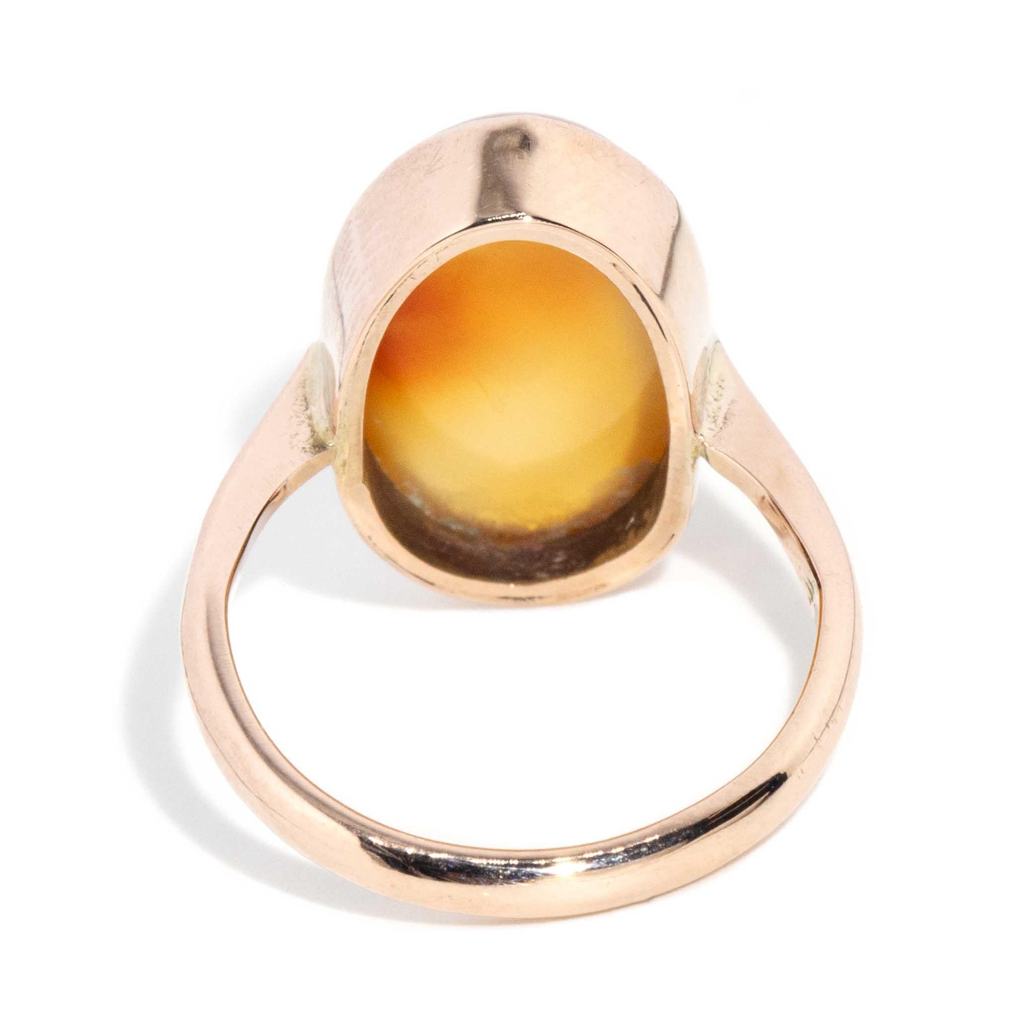 Maleah 1960s Agate Ring 9ct Rose Gold