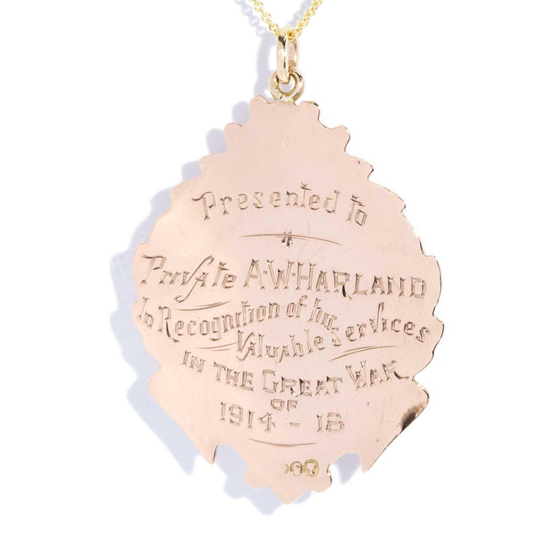 Marilla World War I Service Pendant 9ct Rose Gold