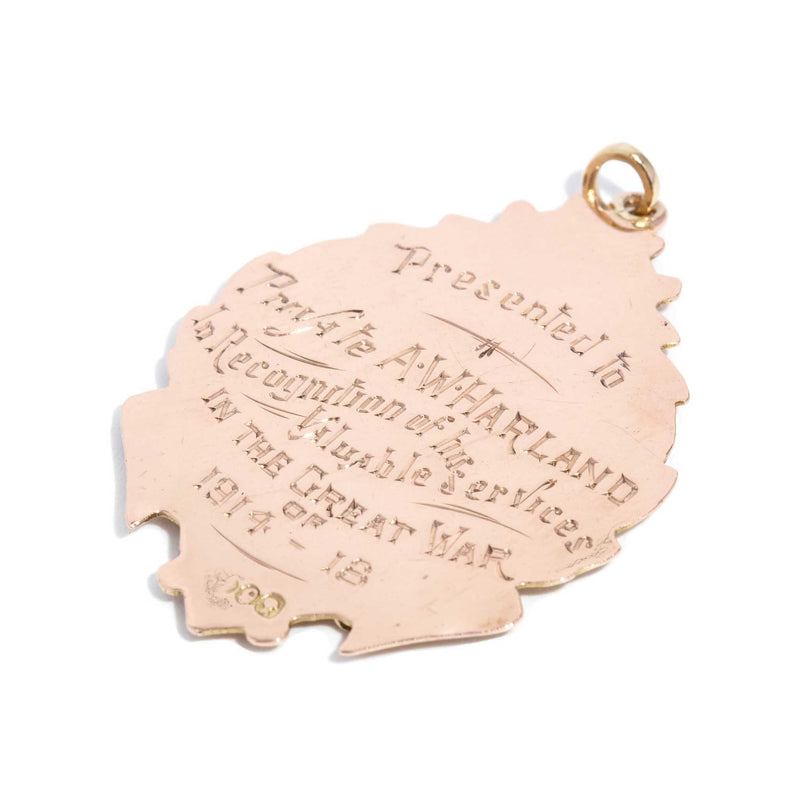 Marilla World War I Service Pendant 9ct Rose Gold