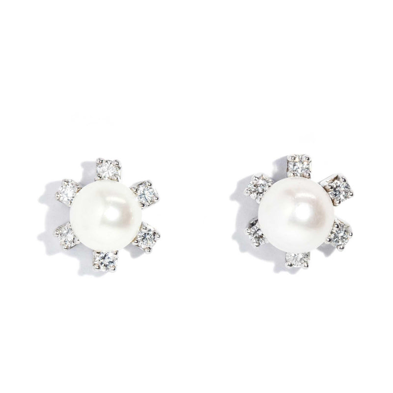 Mattie 1950s Diamond & Pearl Studs 14ct White Gold