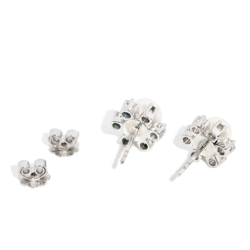 Mattie 1950s Diamond & Pearl Studs 14ct White Gold