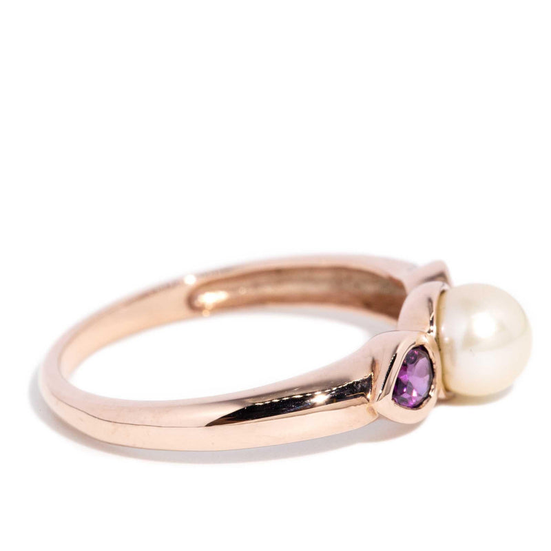 Maya 1990s Pearl & Garnet Ring 9ct Rose Gold