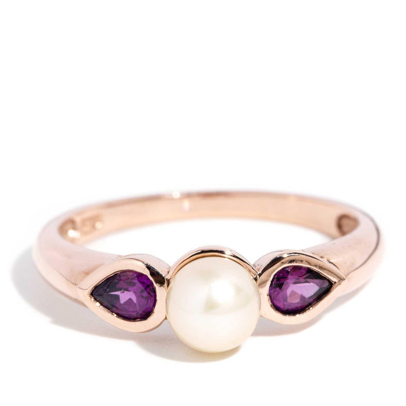 Maya 1990s Pearl & Garnet Ring 9ct Rose Gold