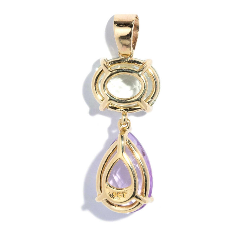 Vintage Circa 1990s Amethyst & Green Quartz Pendant 9ct Gold