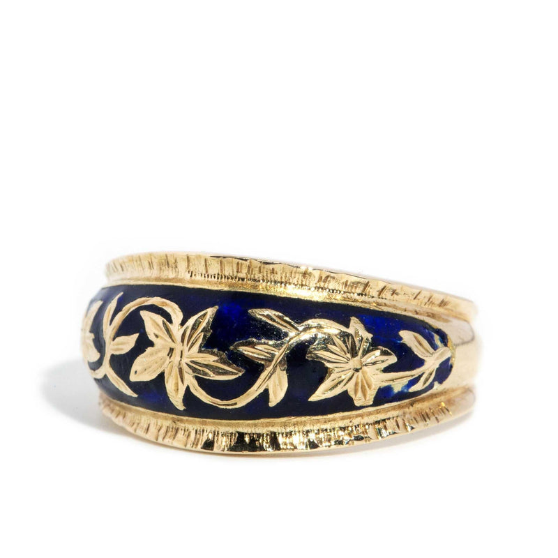 Mika 1970s Enamelled Leaf Band 10ct Gold