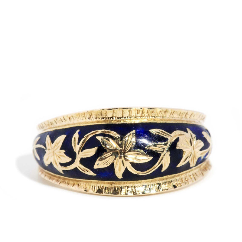 Mika 1970s Enamelled Leaf Band 10ct Gold