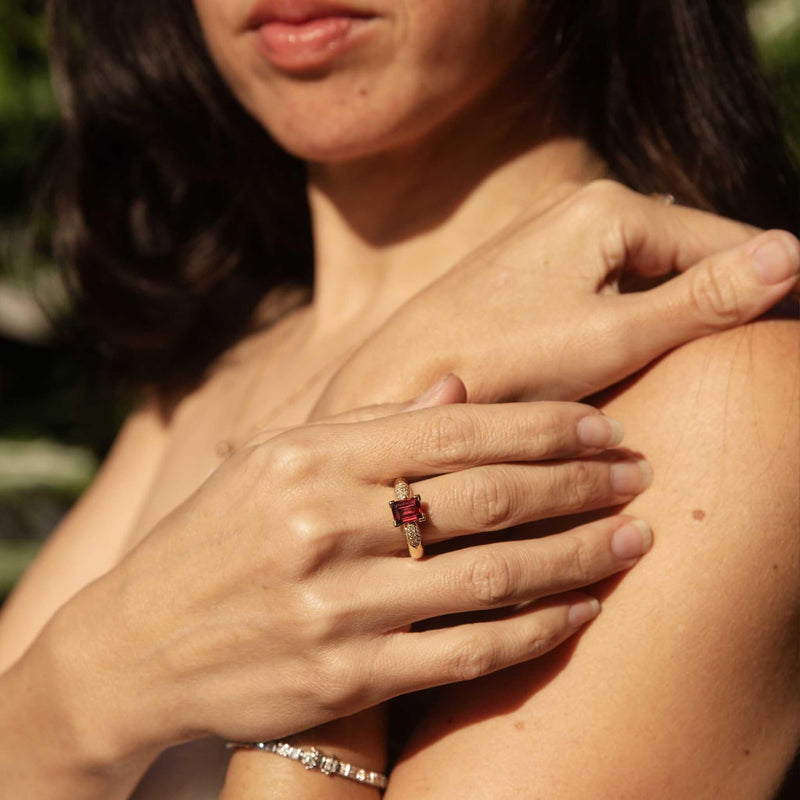 Morrisette 1990s Rhodolite Garnet & Diamond Ring 18ct