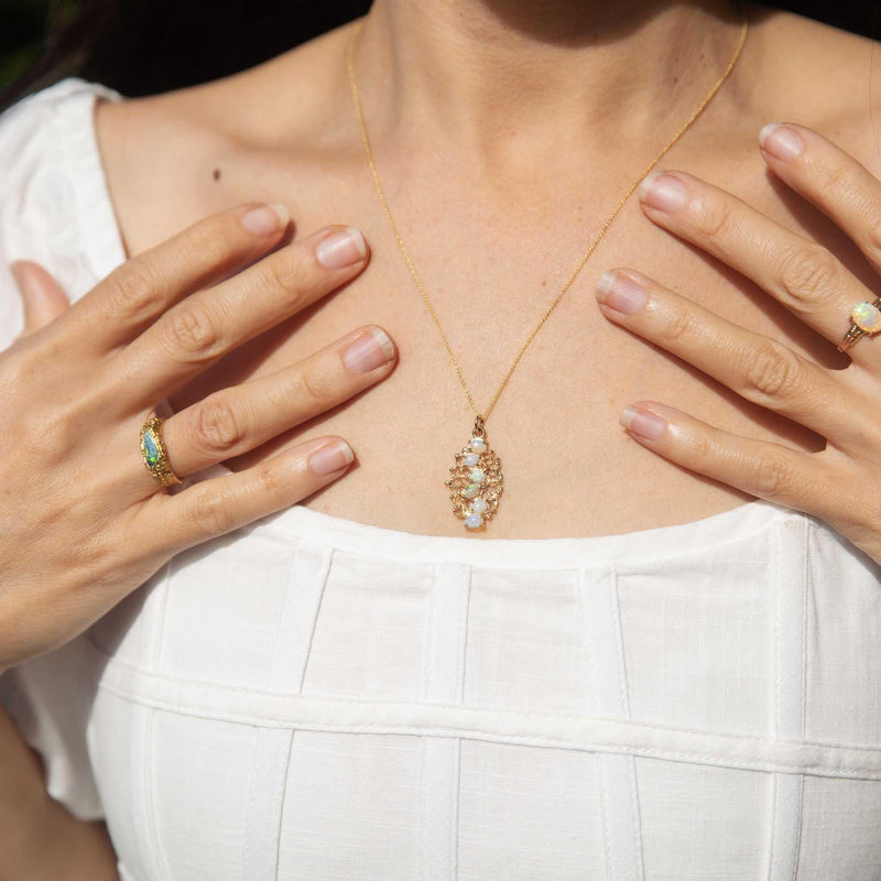 Nadia 1980s Boulder Opal & Diamond Ring 18ct Gold