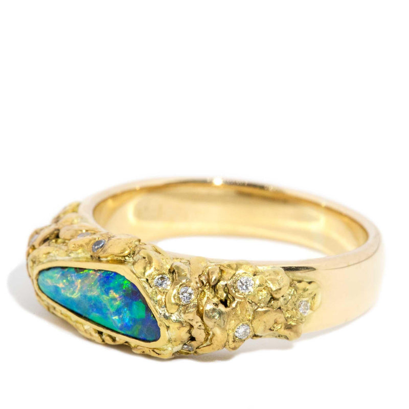 Nadia 1980s Boulder Opal & Diamond Ring 18ct Gold