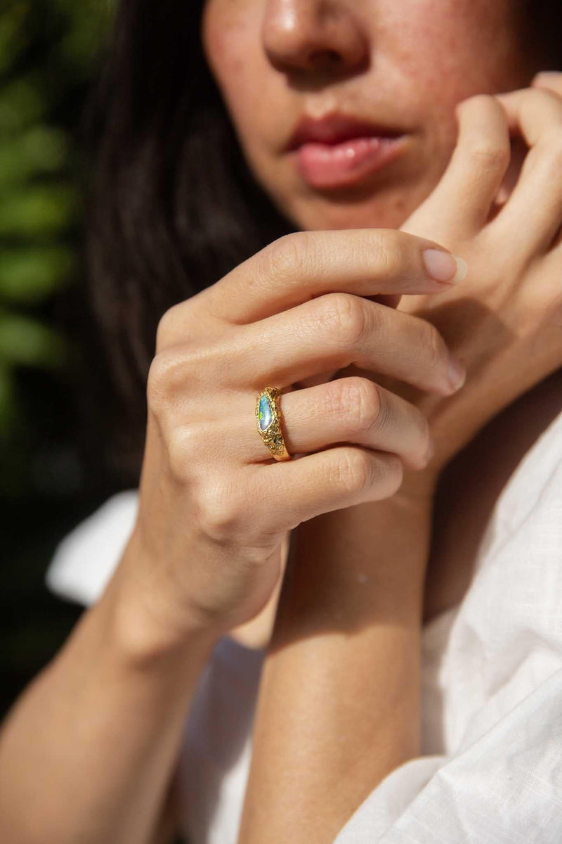 Nadia 1980s Boulder Opal & Diamond Ring 18ct Gold