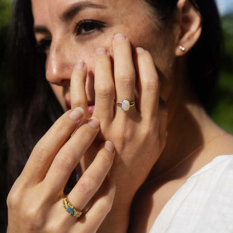 Nadia 1980s Boulder Opal & Diamond Ring 18ct Gold