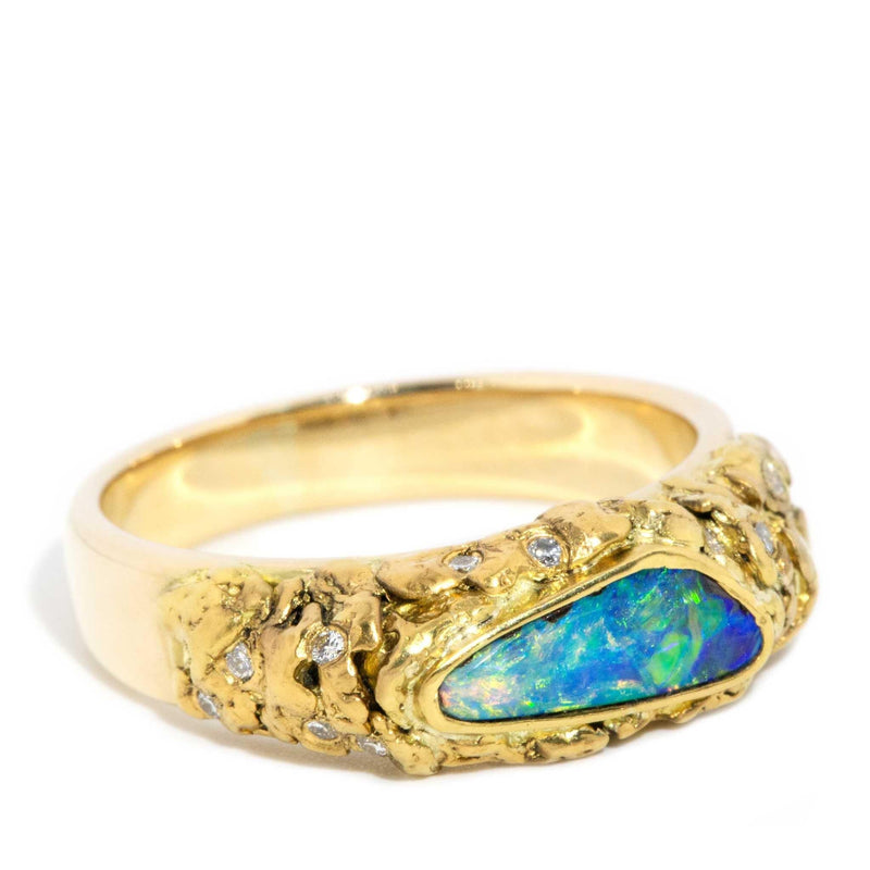 Nadia 1980s Boulder Opal & Diamond Ring 18ct Gold