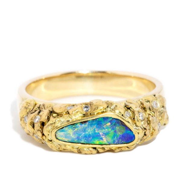 Nadia 1980s Boulder Opal & Diamond Ring 18ct Gold