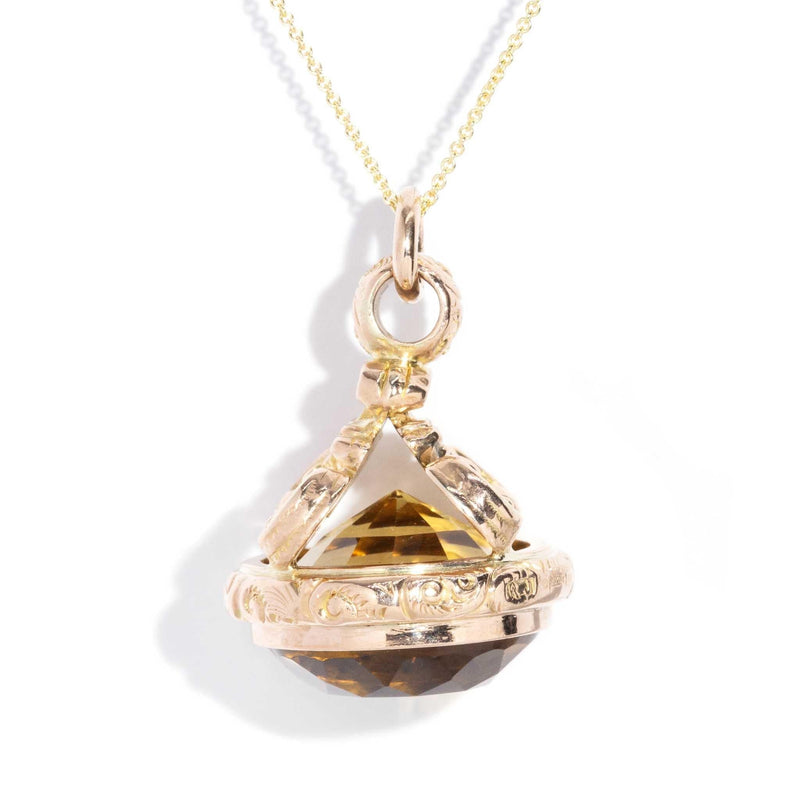 Nathalia 1930s Citrine Drop Pendant 9ct Rose Gold