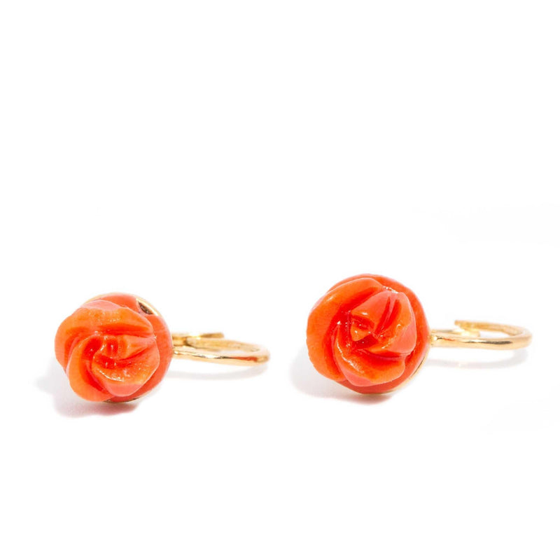 Nera 1960s Coral Rose Earrings 18ct Gold