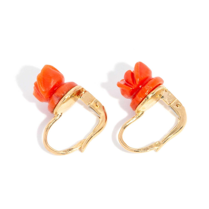 Nera 1960s Coral Rose Earrings 18ct Gold