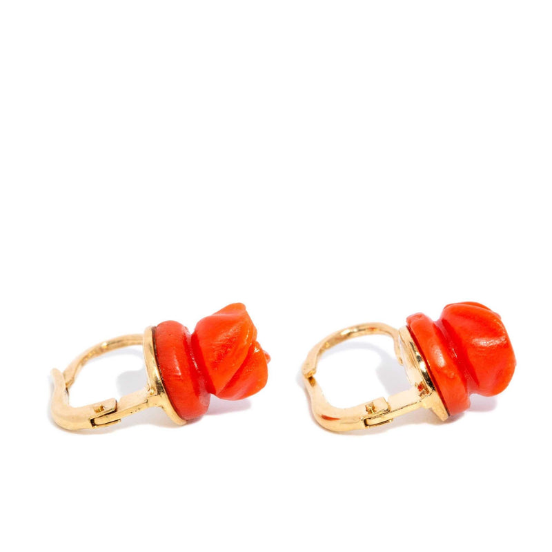 Nera 1960s Coral Rose Earrings 18ct Gold