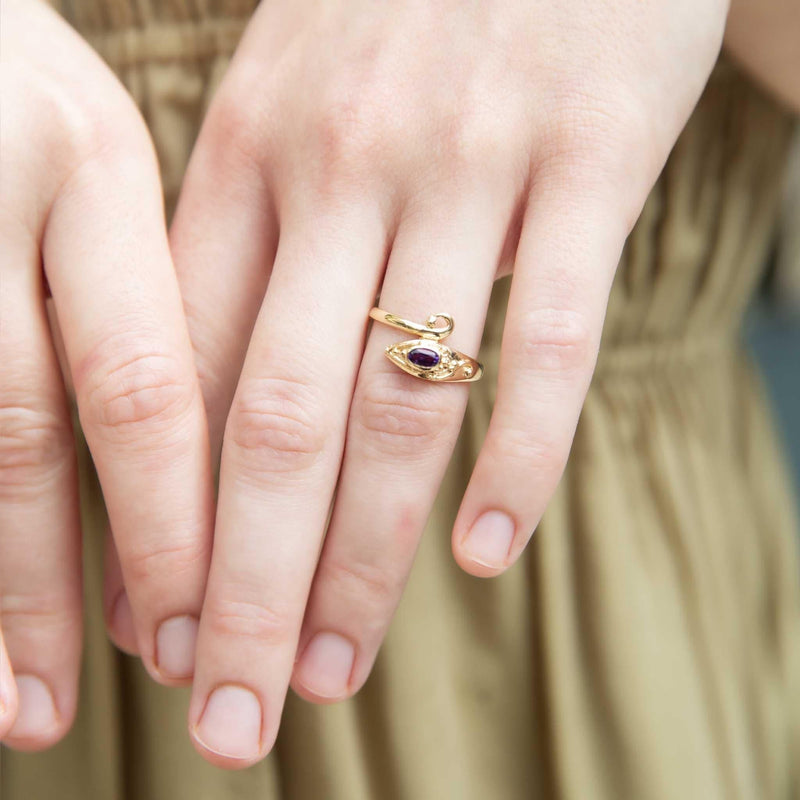 Nira Amethyst Serpent Ring 9ct Gold