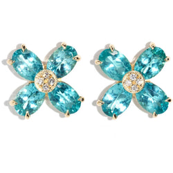 Ocean Breeze Apatite & Diamond Cluster Studs 9ct Gold