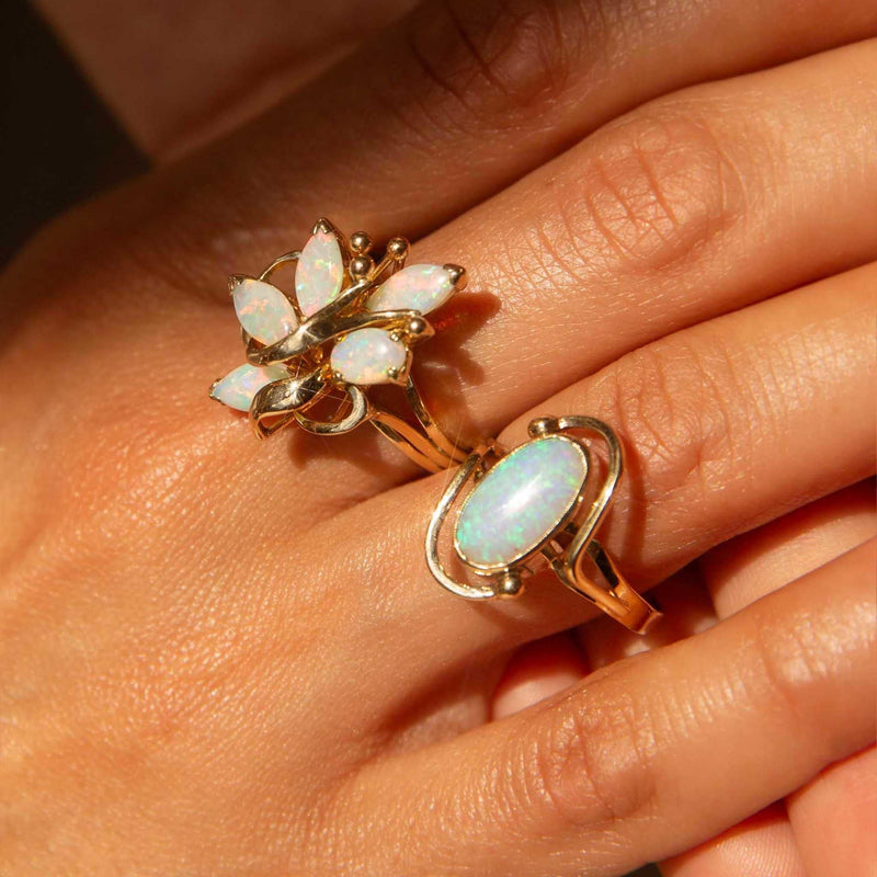 Oswin 1970s Opal Cluster Ring 14ct Gold